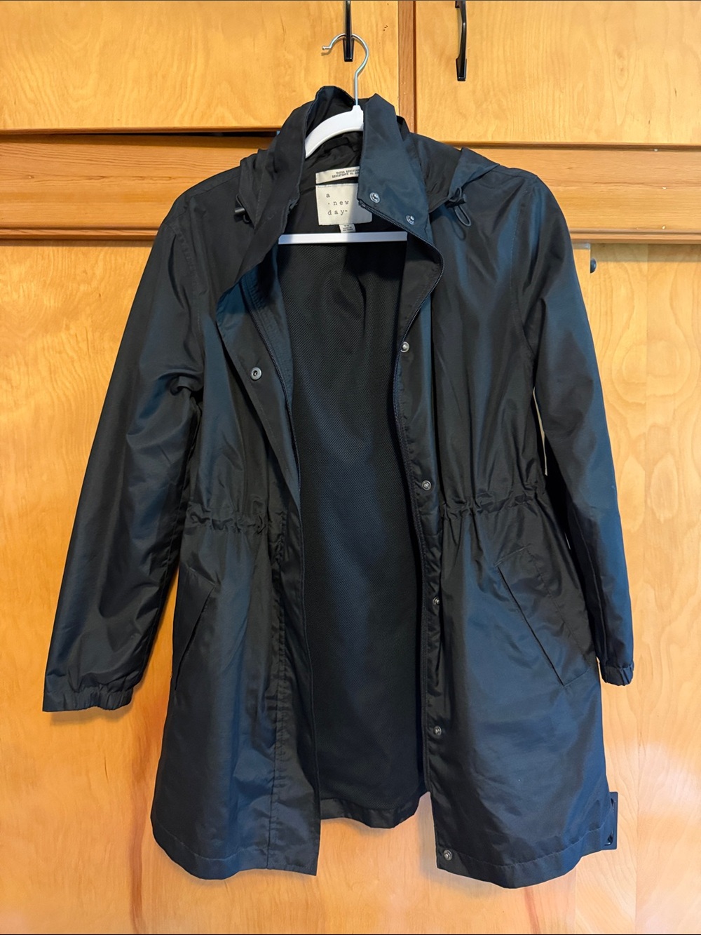 a new day Black Hooded Trench Coat
